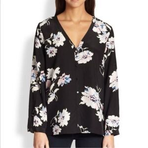 Joie Black Michi Floral-print Silk Blouse